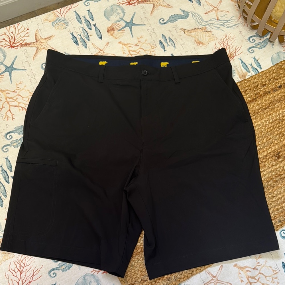 Black Flat Front Mid-Length Shorts